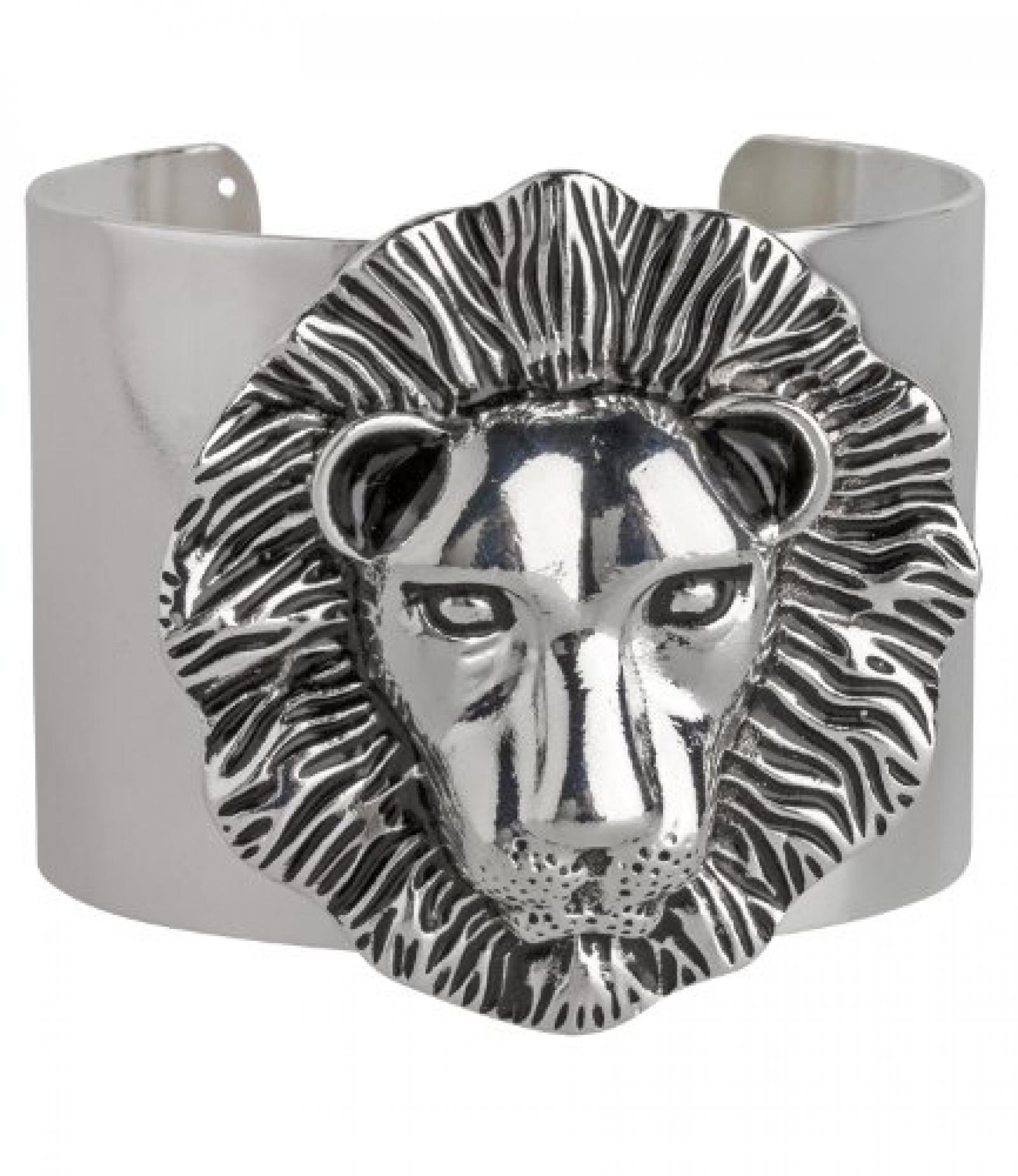 SIX "Steel Statement" breiter, silberner Armreif mit L&ouml;we (358-556) 